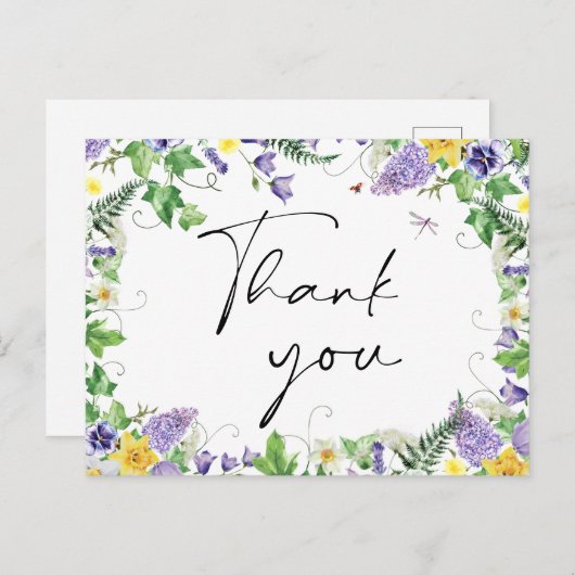 Rustic Daffodils en Wildbloemen Hartelijk dank Briefkaart (Voorkant / Achterkant)