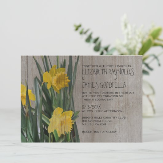 Rustic Daffodils Wedding Invitations Kaart (Staand voorkant)