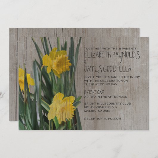 Rustic Daffodils Wedding Invitations Kaart (Voorkant / Achterkant)