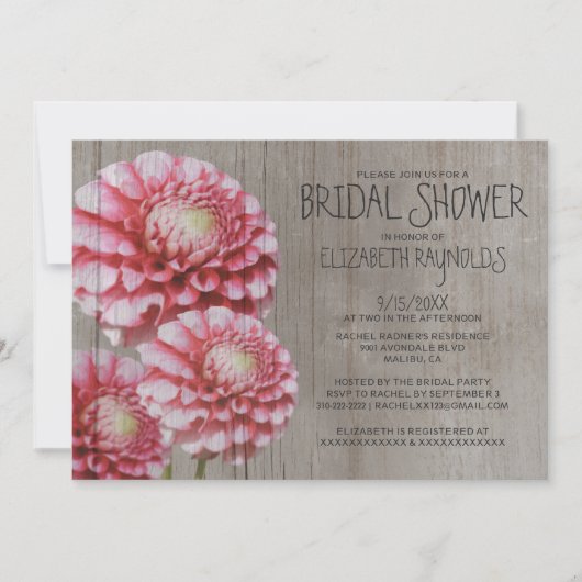 Rustic Dahlia Bridal Shower Invitations Kaart (Voorkant)