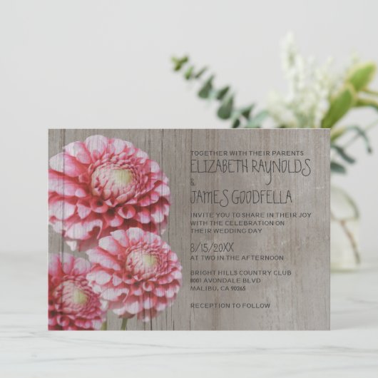 Rustic Dahlia Wedding Invitations Kaart (Staand voorkant)