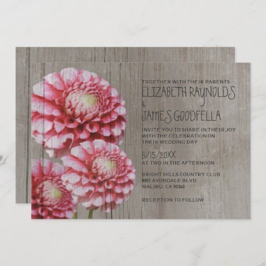 Rustic Dahlia Wedding Invitations Kaart (Voorkant / Achterkant)