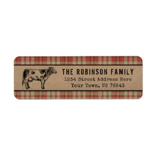 Rustic Dairy Cow Country Red Pset Kraft Adres Etiket