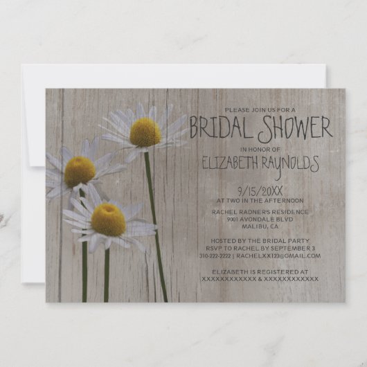 Rustic Daisies Bridal Shower Invitations Kaart (Voorkant)
