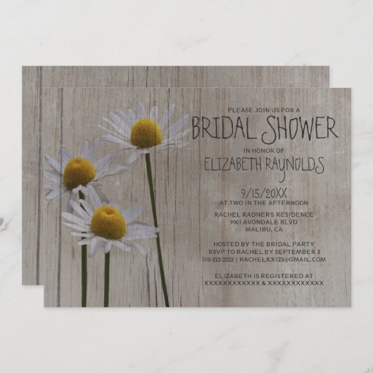 Rustic Daisies Bridal Shower Invitations Kaart (Voorkant / Achterkant)