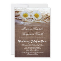 Rustic Daisies Burlap Print Wedding Invitations