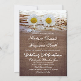 Rustic Daisies Burlap Print Wedding Invitations Kaart