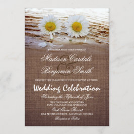Rustic Daisies Burlap Print Wedding Invitations Kaart