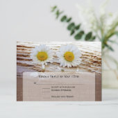 Rustic Daisies Burlap Print Wedding RSVP-kaarten RSVP Kaartje (Staand voorkant)