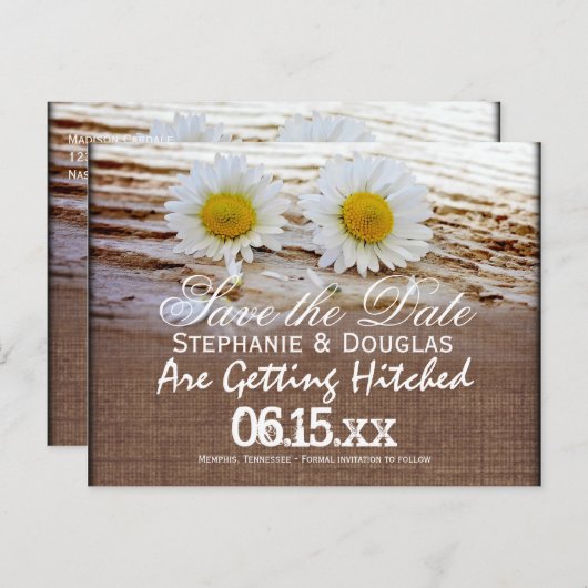 Rustic Daisies Burlap slaat de Briefkaarten Datum (Voorkant / Achterkant)