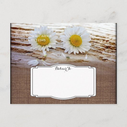 Rustic Daisies Burlap slaat de Briefkaarten Datum  (Achterkant)