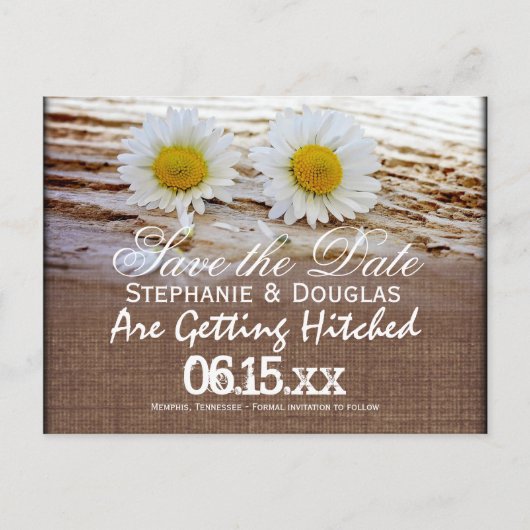 Rustic Daisies Burlap slaat de Briefkaarten Datum (Voorkant)