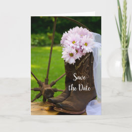 Rustic Daisies Cowboy Boots Wedding Save the Date Aankondiging