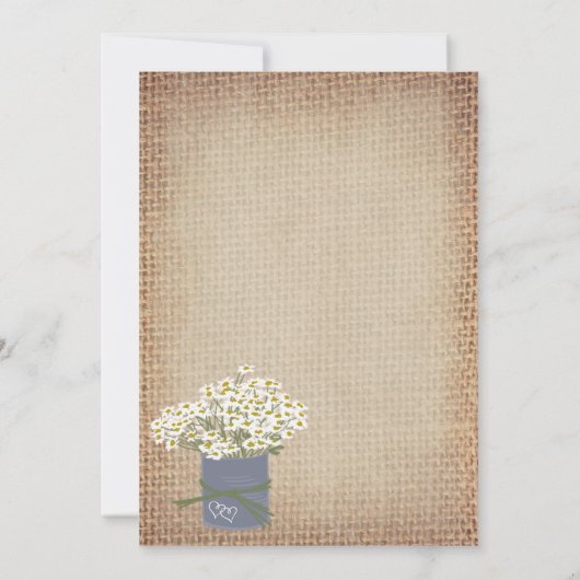 Rustic Daisies Double Hearts Burlap Wedding Invite Kaart (Achterkant)