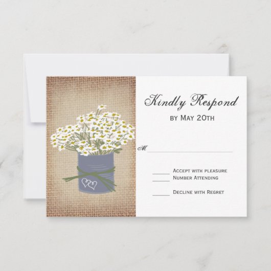 Rustic Daisies Double Hearts Wedding RSVP-kaarten RSVP Kaartje (Voorkant)