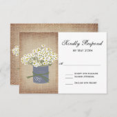 Rustic Daisies Double Hearts Wedding RSVP-kaarten RSVP Kaartje (Voorkant / Achterkant)