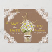 Rustic Daisies en Lace redden de datum Aankondigingskaart (Voorkant / Achterkant)