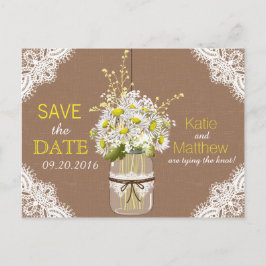 Rustic Daisies en Lace redden de datum Aankondigingskaart