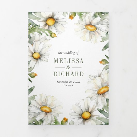 Rustic Daisies Floral Mason Jar QR Code Wedding Drieluik Uitnodiging (Cover)