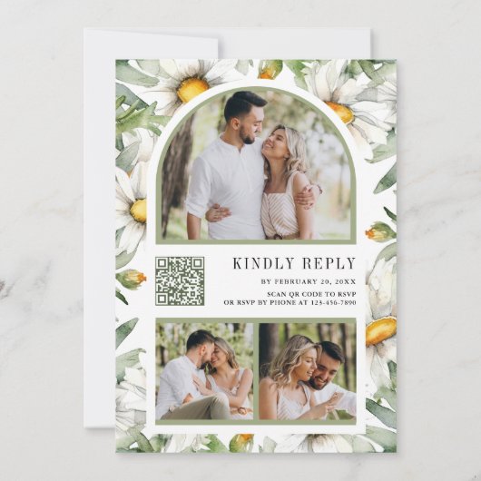 Rustic Daisies Floral Mason Jar QR Code Wedding Kaart (Achterkant)