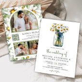 Rustic Daisies Floral Mason Jar QR Code Wedding Kaart