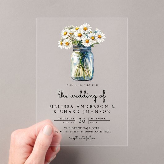 Rustic Daisies Floral Mason Jar Wedding Acryl Uitnodigingen (Insitu (Draagbaar))