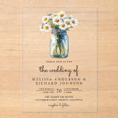 Rustic Daisies Floral Mason Jar Wedding Acryl Uitnodigingen (Voorkant)