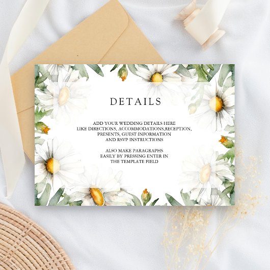Rustic Daisies Floral Wedding Details Informatiekaartje