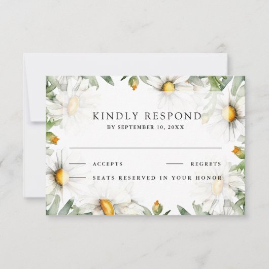 Rustic Daisies Floral Wedding RSVP Kaartje (Voorkant)