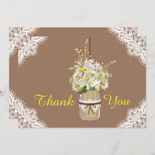 Rustic Daisies Lace Hartelijk dank Bedankkaart (Voorkant / Achterkant)