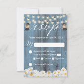 Rustic Daisies & Lantern Dusty Blue Wedding RSVP (Voorkant)