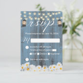 Rustic Daisies & Lantern Dusty Blue Wedding RSVP (Staand voorkant)