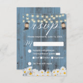 Rustic Daisies & Lantern Dusty Blue Wedding RSVP (Voorkant / Achterkant)