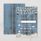 Rustic Daisies & Lantern Dusty Blue Wedding RSVP Kaartje (Voorkant / Achterkant)