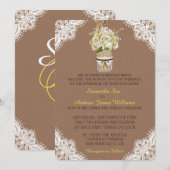 Rustic Daisies Mason Jar Lace Wedding Invitation Kaart (Voorkant / Achterkant)