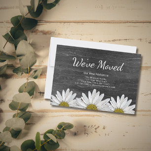 Rustic Daisies New Home Bloemen Grijs Hout Verhuiz Aankondiging