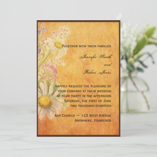 Rustic Daisies over de uitnodiging tot het huwelij (Staand voorkant)
