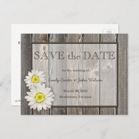 Rustic Daisies Save the Date Briefkaart (Voorkant / Achterkant)