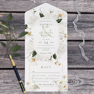 Rustic Daisies & White Flowers Dinner All In One Uitnodiging