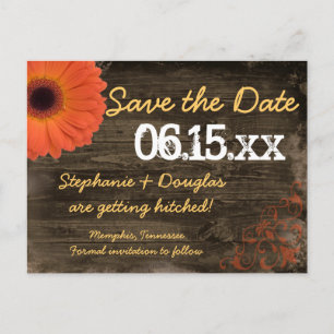 Rustic Daisy Barn Wood sparen de datum Briefkaarte Aankondigingskaart