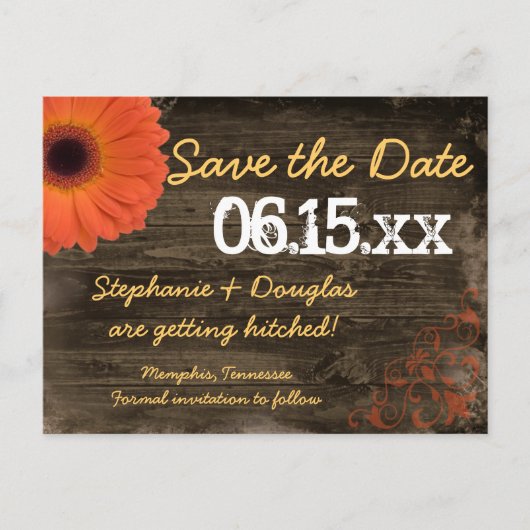 Rustic Daisy Barn Wood sparen de datum Briefkaarte Aankondigingskaart (Voorkant)