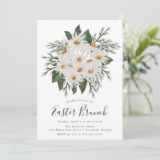 Rustic Daisy Bouquet Easter Brunch Kaart (Staand voorkant)