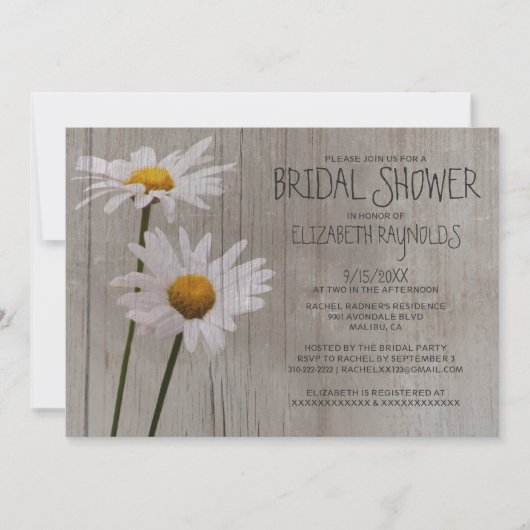 Rustic Daisy Bridal Shower Invitations Kaart (Voorkant)