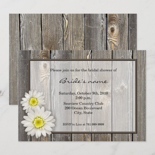 Rustic Daisy Bridal Shower Invitations Kaart (Voorkant / Achterkant)