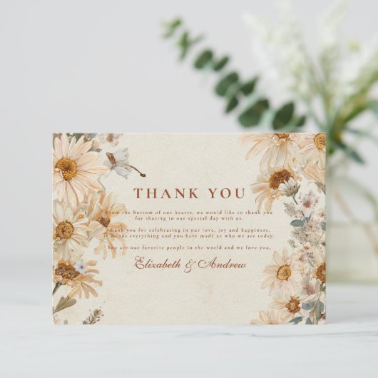 Rustic Daisy Cowgirl Boots Wedding Bedankkaart (Staand voorkant)