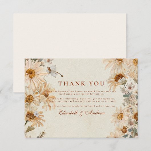 Rustic Daisy Cowgirl Boots Wedding Bedankkaart (Voorkant / Achterkant)