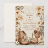 Rustic Daisy Cowgirl Boots Wedding Kaart (Voorkant / Achterkant)