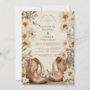 Rustic Daisy Cowgirl Boots Wedding Kaart