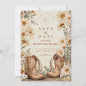 Rustic Daisy Cowgirl Boots Wedding Save The Date (Voorkant)