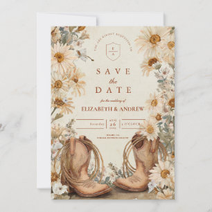 Rustic Daisy Cowgirl Boots Wedding Save The Date